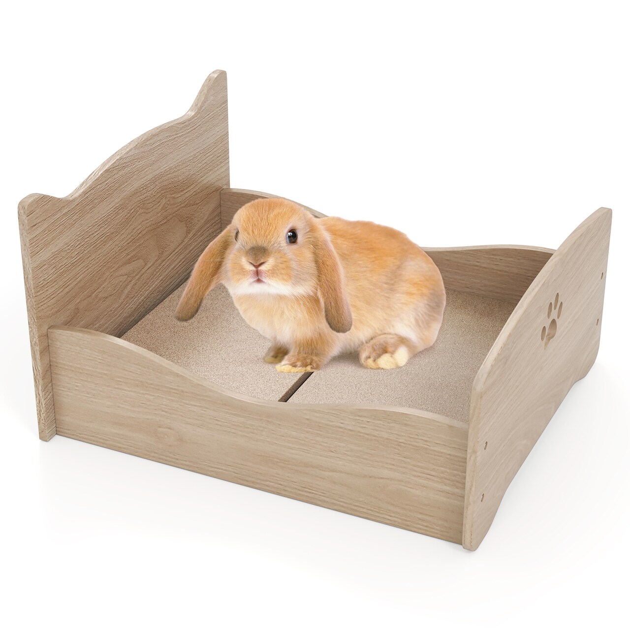 Natural Elevated Pet Bed Frame with Rails and Cute Headboards Ideal for Indoor Small Pets